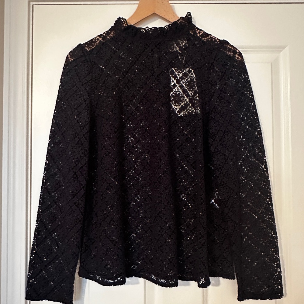 Sezane Navy Lace Top